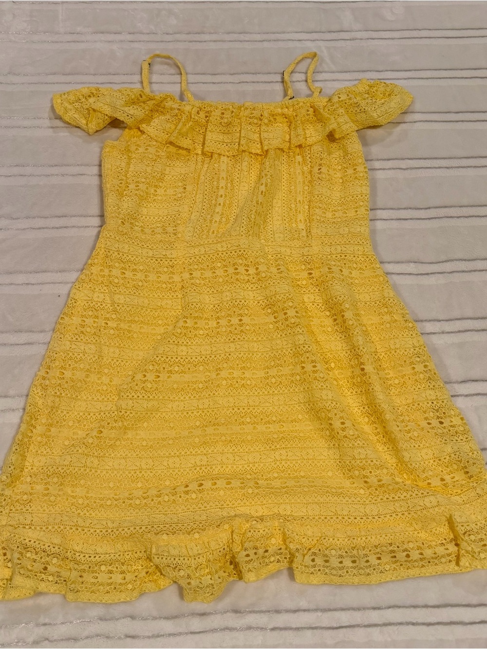 Yellow Eyelet Off-Shoulder Mini Dress